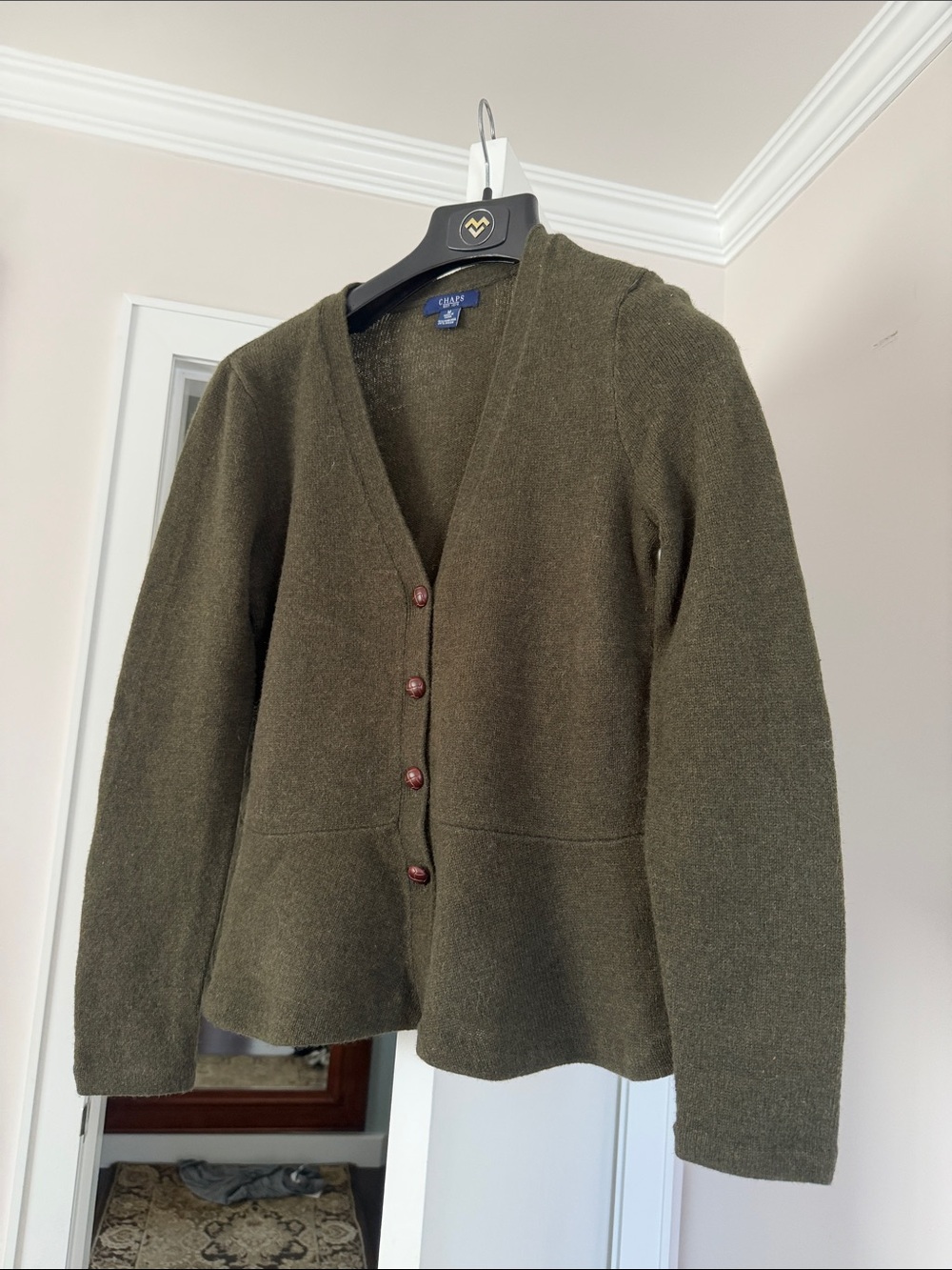 CHAPS Green Lambswool Blend Cardigan Sweater Women size:M